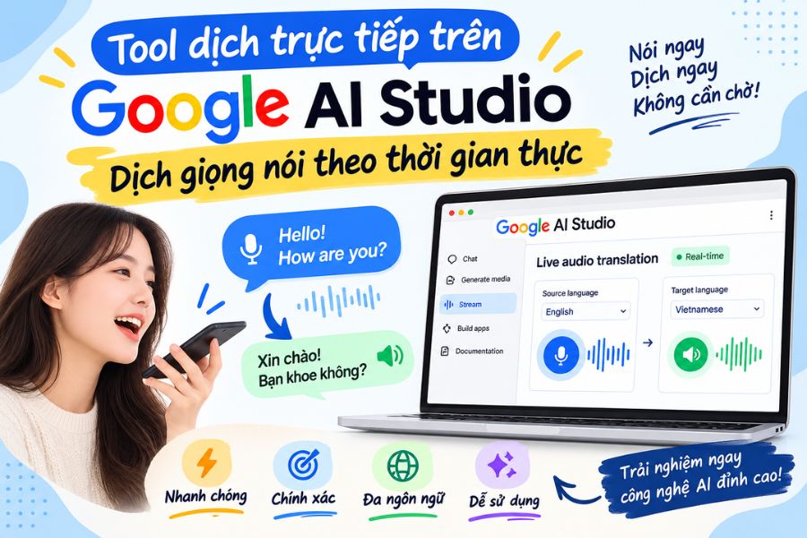 Tool dịch trực tiếp trên Google AI Studio: Dịch giọng nói theo thời gian thực