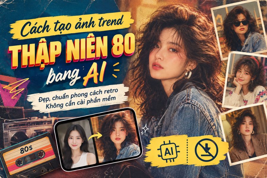 Cách tạo ảnh trend thập niên 80 bằng AI đẹp, chuẩn phong cách retro, không cần cài phần mềm